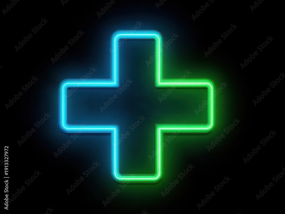 Fototapeta premium neon plus symbol isolated on a black background