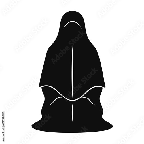 Minimalist Vector Icon of Muslim Woman in Traditional Burqa Silhouette