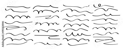 Scribble pen scratches set. Doodle pencil stroke, hand drawn underline marks
