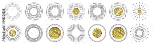 Line sun ray set. Star burst icon, sunburst radial shapes collection