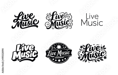 Creative Lettering Grid. Open air concert vibes. Set lettering. harmonious lettering variations of the same emblematic concept, each with different artistic