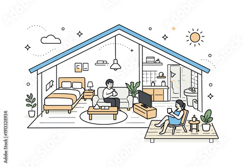 Residential architecture model. A small house model with visible roof and interior layout, expressing careful attention to living space and