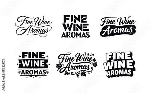 Fine wine aroma description lettering. Set lettering. harmonious lettering variations of the same emblematic concept, each with different