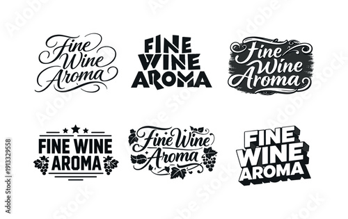 Fine wine aroma description lettering. Set lettering. harmonious lettering variations of the same emblematic concept, each with different