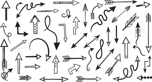 Hand Drawn Doodle Arrow Set - Sketchy Directional Vector Symbols