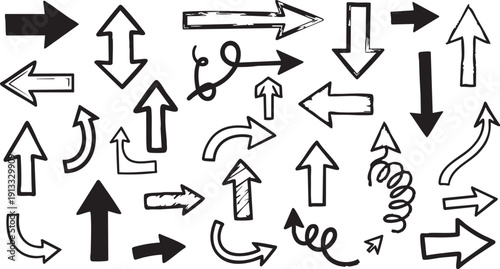 Hand Drawn Doodle Arrow Set - Sketchy Directional Vector Symbols