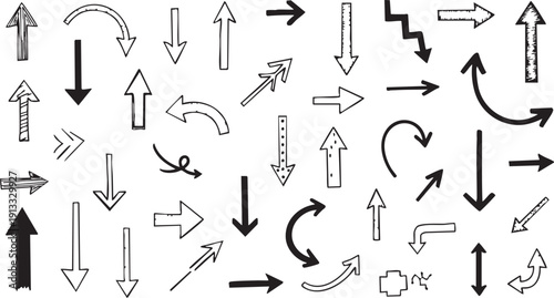 Hand Drawn Doodle Arrow Set - Sketchy Directional Vector Symbols