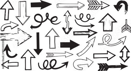 Hand Drawn Doodle Arrow Set - Sketchy Directional Vector Symbols