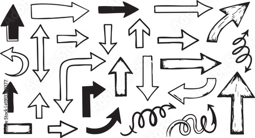 Hand Drawn Doodle Arrow Set - Sketchy Directional Vector Symbols
