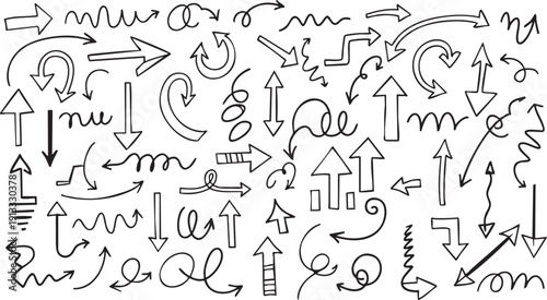 Hand Drawn Doodle Arrow Set - Sketchy Directional Vector Symbols