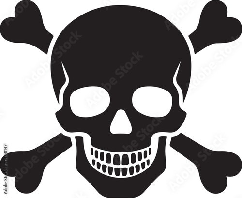 Classic skull and crossbones warning symbol in stark black and white