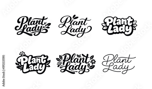 Creative Lettering Variations. Plant lady. Set lettering. harmonious lettering variations of the same emblematic concept, each with different