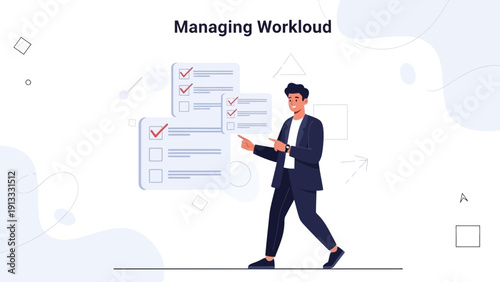 Businessman managing workload with checklist, organization, planning, tasks