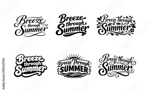 Summer Lettering Styles. Breeze through summer. Set lettering. harmonious lettering variations of the same emblematic concept, each with different artistic