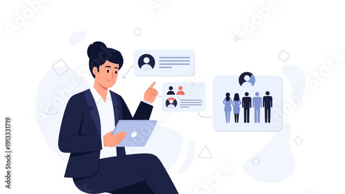 Woman selecting candidates on tablet, recruitment process, HR, hiring, team building
