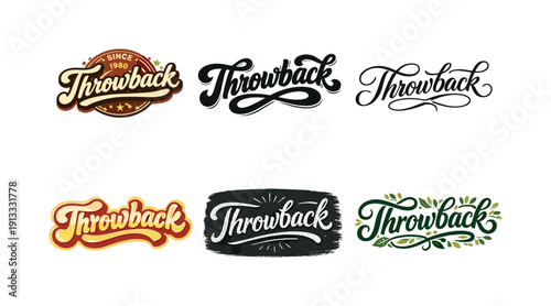 Throwback lettering. Set lettering. harmonious lettering variations of the same emblematic concept, each with different artistic