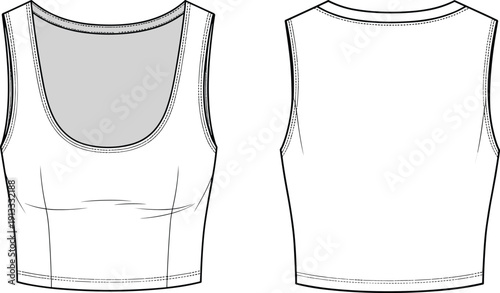 Streetwear and Activewear Technical Fashion Sketch Collection, Oversized Hoodie, Zip Up Jacket, Denim Jeans, and Crop Top CAD Drawing Flat Vector Illustration