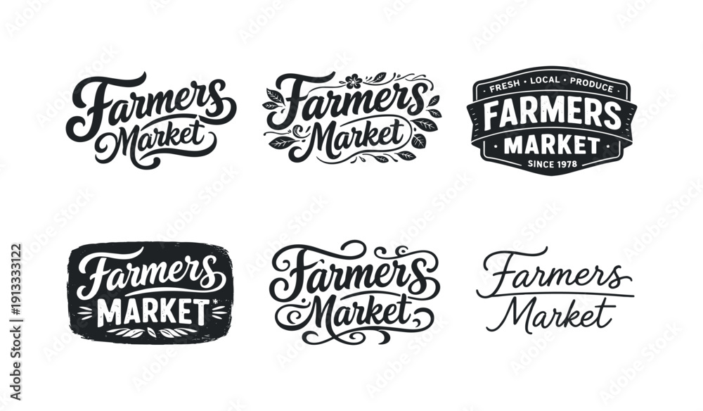 Fototapeta premium Farmers market lettering. Set lettering. harmonious lettering variations of the same emblematic concept, each with different artistic