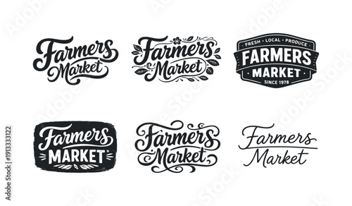 Farmers market lettering. Set lettering. harmonious lettering variations of the same emblematic concept, each with different artistic