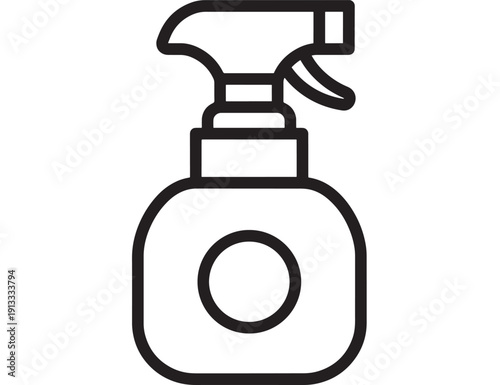 Spray bottle icon in black outline style, minimal cleaning and disinfectant symbol isolated on white background for hygiene, sanitizer, household service and UI design