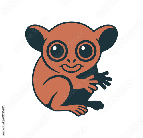 A cute cartoon lemur with big eyes and a happy smile on a white background