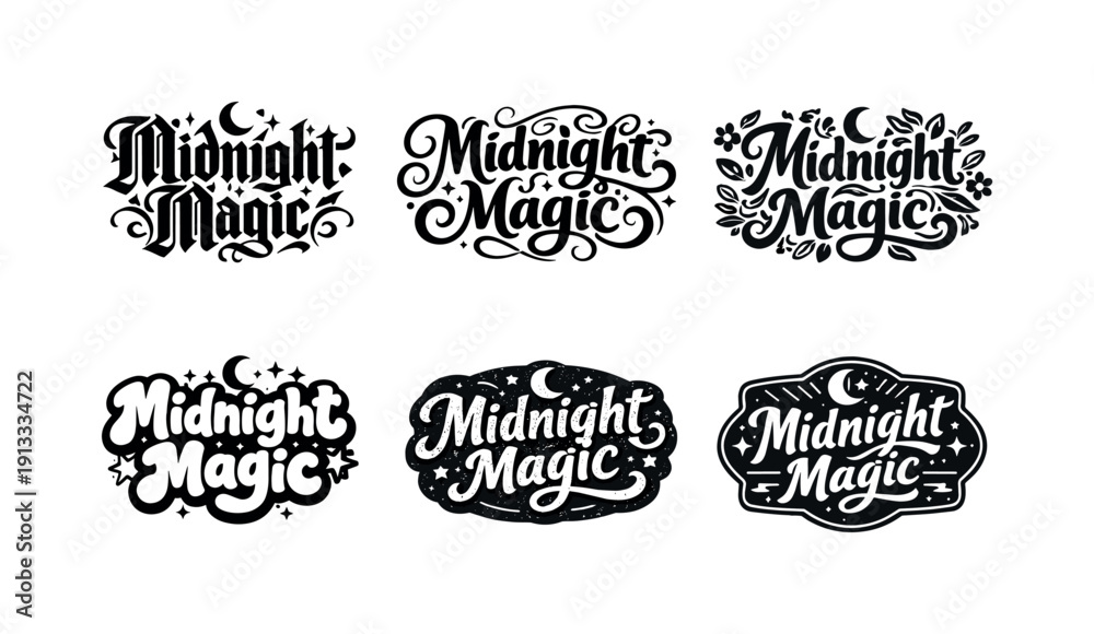 Obraz premium Midnight Magic. Set lettering. harmonious lettering variations of the same emblematic concept, each with different artistic interpretation
