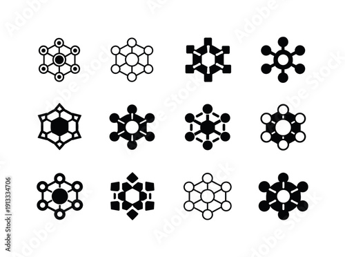 cryptocurrency investment basics. Icon set. Set Logo of cryptocurrency investment basics: decentralized nodes symbol. harmonious logo