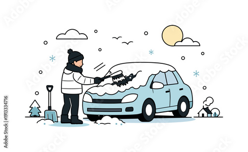 Snowy Morning Chore. Currency exchange service. A person exchanging banknotes at a counter, clear currency symbols and arrows showing conversion, calm and