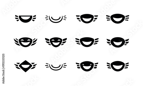 laugh-out-loud moment. Icon set. Set Logo of laugh-out-loud moment: smile with motion lines. harmonious logo variations of the same