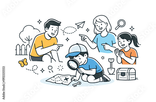 Backyard Treasure Hunt. Family backyard treasure hunt