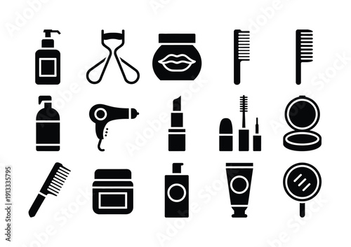 Vector of various beauty and hair care products icons