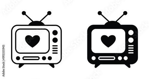 Vector graphics of two old television sets with heart symbols on screen