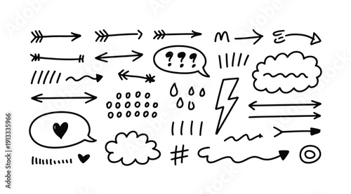 Vector illustration of various cartoon style icons and symbols on white