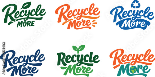 Modern flat holiday banner design highlighting modern lettering logo set for Recycle More, high-demand commercial lettering