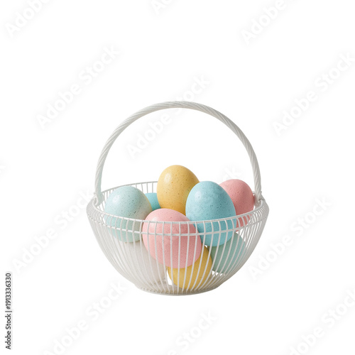 Colorful Eggs in a Basket Set on a Plain Background for a Festive Decoration