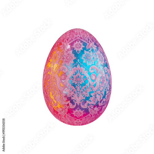 Colorful Egg With Patterns Displayed on a White Background During the Easter ...