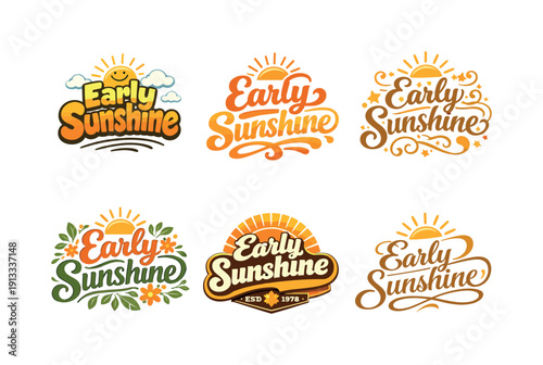 Colorful Lettering Grid. Early sunshine. Set lettering. harmonious lettering variations of the same emblematic concept, each with different artistic