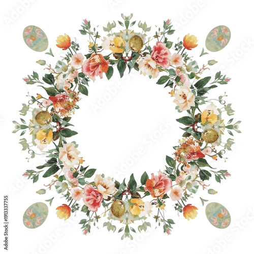 Floral Design With Eggs in a Circle for Spring or Easter Celebration