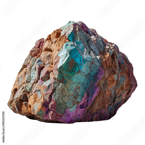 Colorful Rock With Various Patterns and Shades Displayed on a White Background