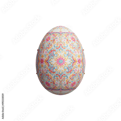 Decorative Egg With Colorful Floral Design on a Plain Background