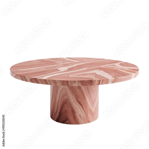 Round Table Made of Polished Stone Sits on a Simple Floor in a Modern Room