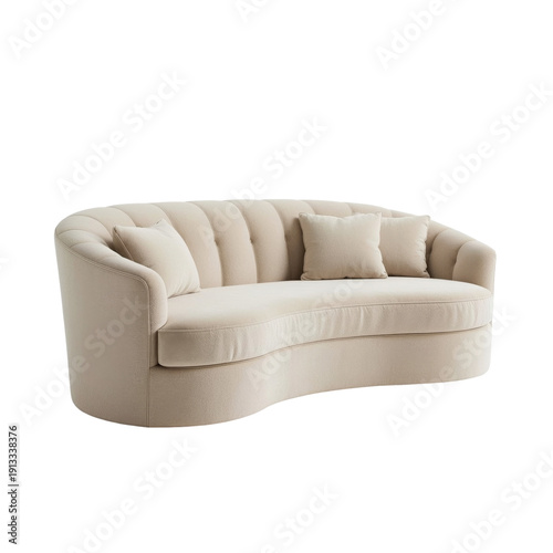 Modern Curved Sofa With Soft Fabric and Small Cushions in a Simple Design