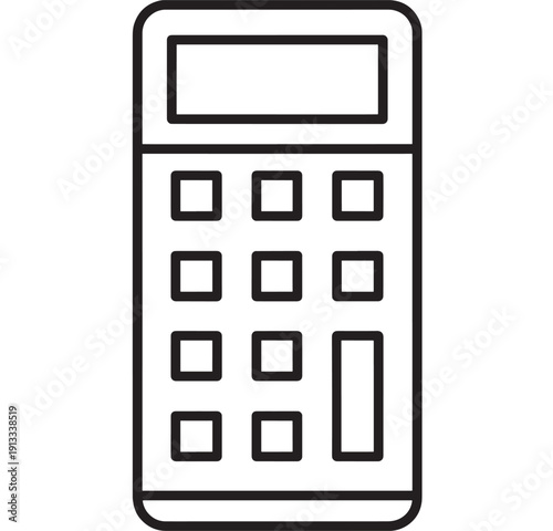 Calculator icon in bold black outline style, simple keypad and display symbol isolated on white background for finance, accounting, budgeting, and math UI design