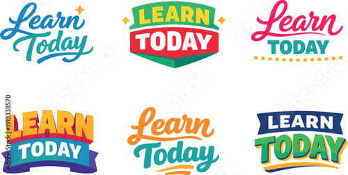 Clean modern holiday banner illustration displaying modern lettering logo set for Learn Today, professional logo-style typography