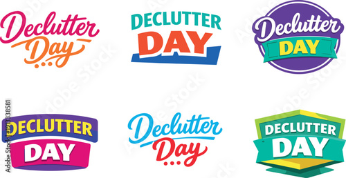 Clean modern holiday banner illustration displaying modern lettering logo set for Declutter Day, professional logo-style