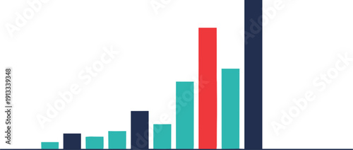 Colorful bar graph chart, data visualization design, statistical comparison graphic, flat vector illustration for analytics, business, and finance reports