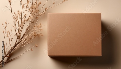 Simple Brown Box With Delicate Dried Branch Accents Clean Lines Minimal Image Mock Up