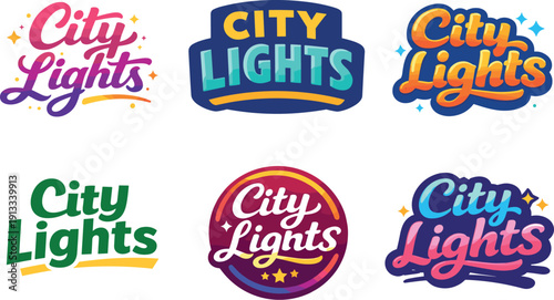 Clean modern holiday banner illustration displaying modern lettering logo set for City Lights, professional logo-style typography