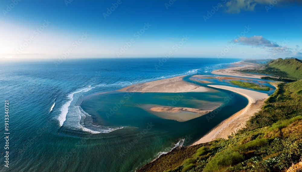 Fototapeta premium River And Sea Convergence Ocean Depths Natural Landscape Tranquil Environment Serene Viewpoint