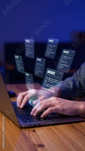 Business Invoice Management on Laptop Digital Finance Concept